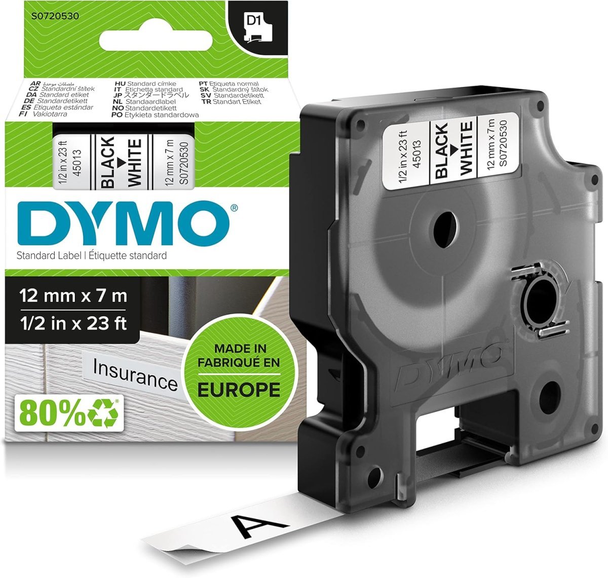 Dymo D1 Yedek Şerit 12 mm x 7 m - Şeffaf / Siyah