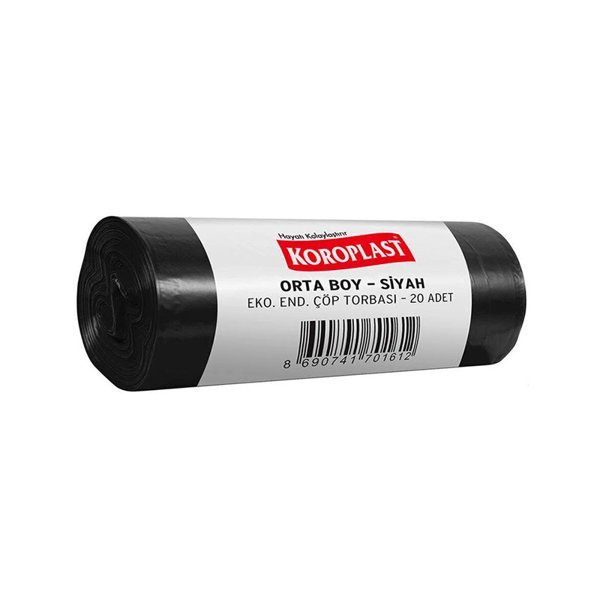 Koroplast Eko Endüstriyel Çöp Poşeti Orta Boy 55 x 60 cm 20 Adet - Siyah