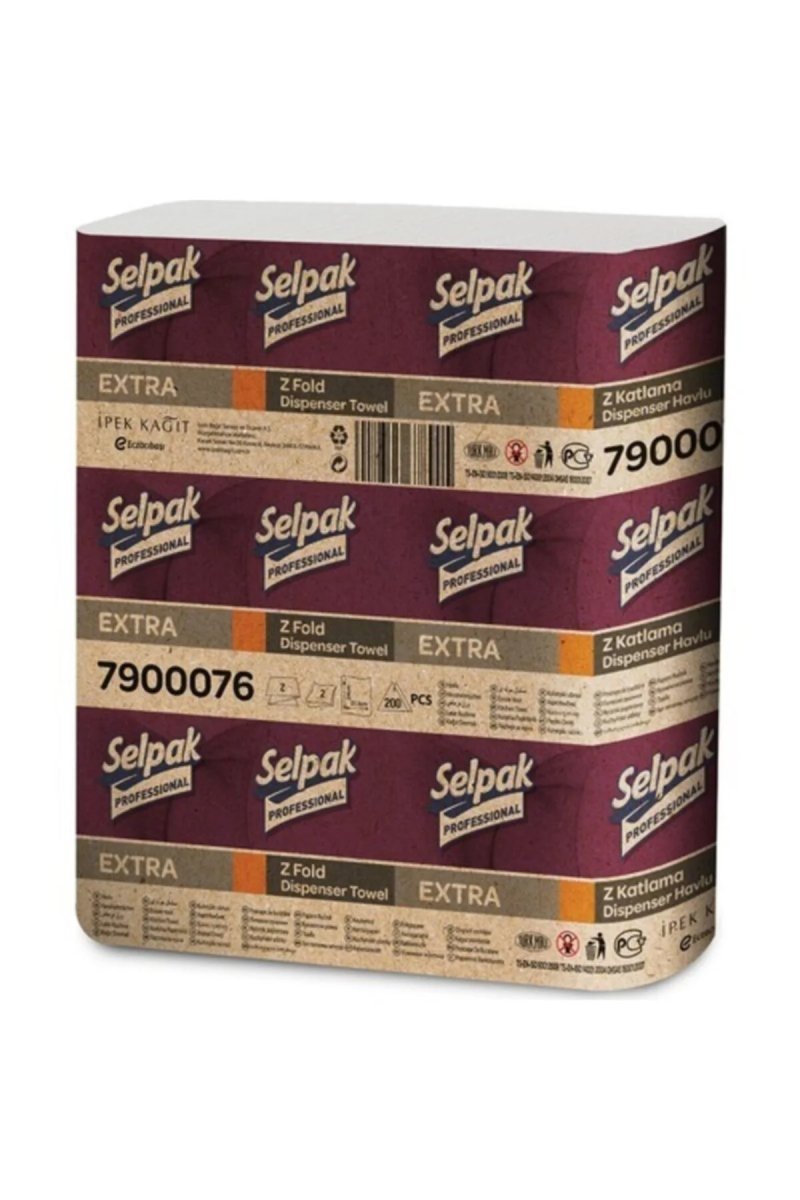 Selpak Professional Extra Z Katlama Kağıt Havlu Çift Katlı 21.5 x 24 cm 200 Yaprak 12 Paket